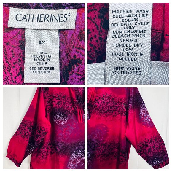 Catherines Womens 4X Red & Purple Floral Tunic Blouse Fairy Comfy Pintuck - Picture 10 of 16
